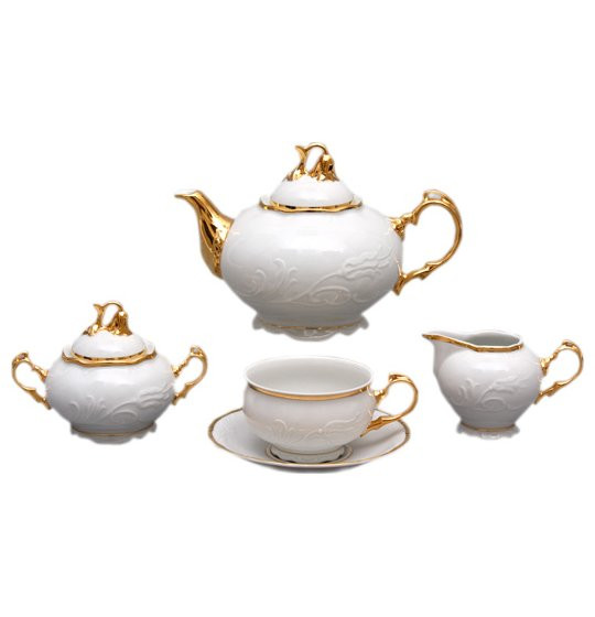 Чайный сервиз на 6 персон 15 предметов низкая чашка  Thun &quot;Тулип /Золотая ниточка /отводка золото&quot; / 016854