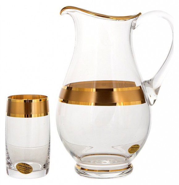 Набор для воды 7 предметов (кувшин + 6 стаканов)  UNION GLASS &quot;Идеал /Матовая полоса /золото&quot; / 108767