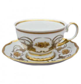 Набор чайных пар 220 мл 6 шт  Bohemia Porcelan Moritz Zdekauer 1810 s.r.o. "Анжелика /Золотая роза /золото" / 027542