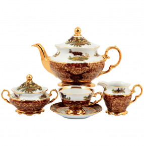 Чайный сервиз на 6 персон 17 предметов  Sterne porcelan "Фредерика /Охота красная" / 128808