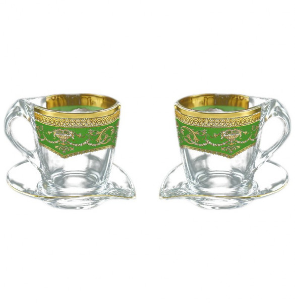 Чайные пары 260 мл 4 предмета (2 чашки + 2 блюдца) &quot;Astra Gold /Зелёная&quot; / 107162