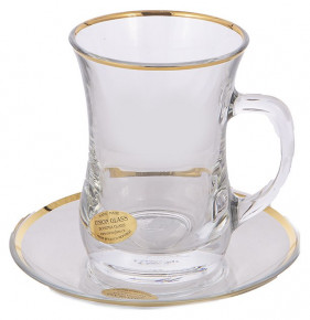 Набор чайных пар 225 мл 6 шт  UNION GLASS "Отводка золото" / 165069