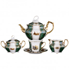 Чайный сервиз на 6 персон 15 предметов  Royal Czech Porcelain "Болеро /Охота зелёная" / 086873