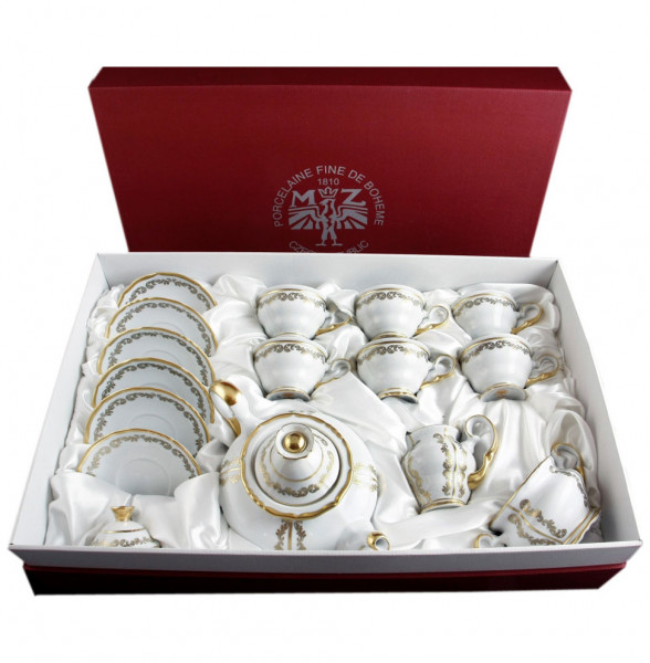 Чайный сервиз на 6 персон 15 предметов  Bohemia Porcelan Moritz Zdekauer 1810 s.r.o. &quot;Анжелика /Золотые вензеля&quot; подарочная упаковка / 098870