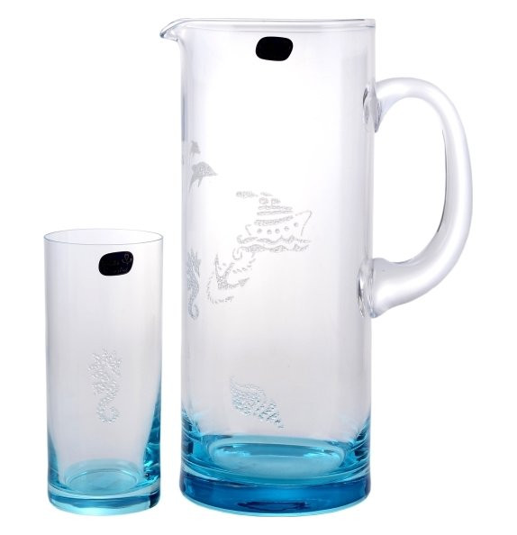 Набор для воды 7 предметов (кувшин 1,5 л + 6 стаканов)  Crystalex CZ s.r.o. &quot;Море синее&quot; / 142761