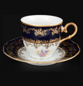 Набор чайных пар 220 мл 6 шт высокие  Bohemia Porcelan Moritz Zdekauer 1810 s.r.o. "Офелия /Кобальт /Полевой цветок" / 035923