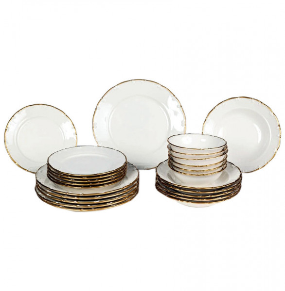 Набор тарелок 24 предмета на 6 персон  O.M.S. Collection &quot;TULU /Белый /Оконтовка золото&quot; (с углублением) / 284383