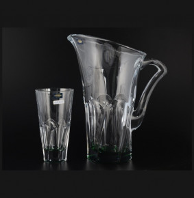 Набор для воды 7 предметов (кувшин 1,7 л + 6 стаканов по 480 мл)  Crystalite Bohemia "Аполло /Зелёное дно"  / 095114