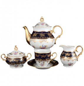 Чайный сервиз на 6 персон 15 предметов  Bohemia Porcelan Moritz Zdekauer 1810 s.r.o. "Офелия /Кобальт /Полевой цветок" / 039469