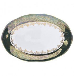 Блюдо 32 см овальное  Royal Czech Porcelain "Аляска /Зелёная /Золотые листики" / 203815