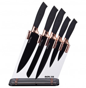 Набор кухонных ножей 6 предметов /пластиковая подставка /чёрные силиконовые ручки "Agness" / 195920