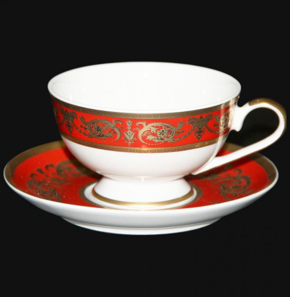 Набор чайных пар 200 мл 6 шт  Bavarian Porcelain &quot;Александрия /Золотой узор на красном&quot; / 070321