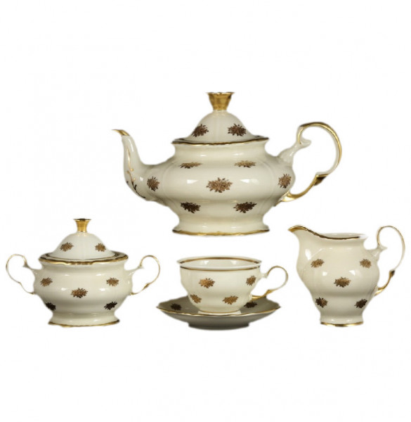 Чайный сервиз на 6 персон 15 предметов  Bohemia Porcelan Moritz Zdekauer 1810 s.r.o. &quot;Анжелика /Маленькие золотые розочки /СК&quot; / 066518