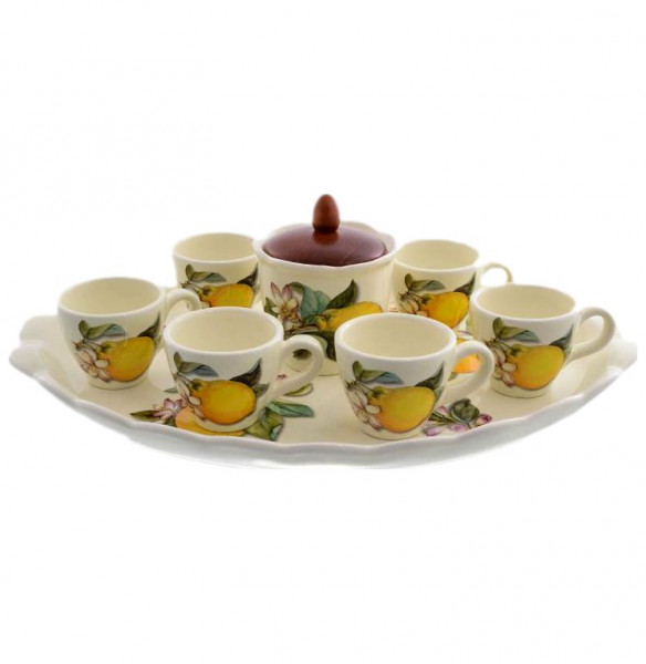 Кофейный набор на 6 персон 9 предметов  Artigianato Ceramico by Caroline &quot;Artigianato ceramico /Лимоны&quot; / 156784