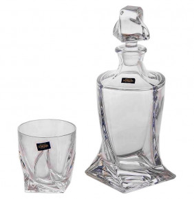 Набор для виски 3 предмета (графин 850 мл + 2 стакана по 340 мл)  Crystalite Bohemia "Квадро /Без декора" / 037000