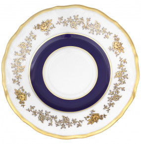Набор блюдец 15 см 6 шт  Bavarian Porcelain "Мария-Тереза /Золотые розочки /Лента кобальт" / 299488