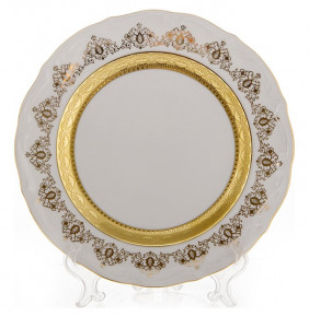 Набор тарелок 24 см 6 шт  Bavarian Porcelain "Мария-Тереза /Белая /Золотой орнамент с лентой" / 103895