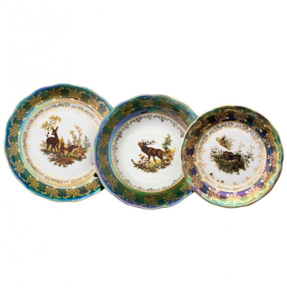 Набор тарелок 18 предметов (19, 23, 25 см)  Royal Czech Porcelain &quot;Аляска /Охота зеленая&quot; / 203989