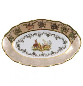 Блюдо 24 см овальное (селедочница)  Royal Czech Porcelain "Мария-Тереза /Охота бежевая" / 203514