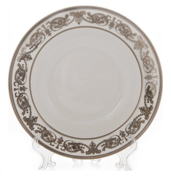 Набор тарелок 23 см 6 шт глубокие  Bavarian Porcelain &quot;Александрия /Платиновый узор на белом&quot; / 070339
