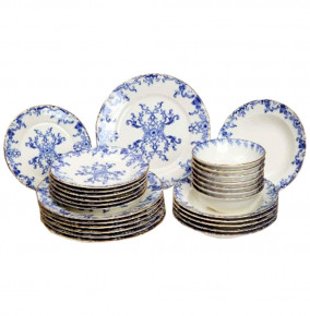 Набор тарелок 24 предмета на 6 персон синий  O.M.S. Collection "TULU / Вензель" микс с углублением / 296115