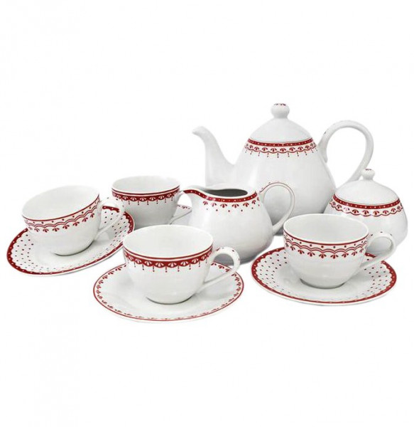 Чайный сервиз на 4 персоны 11 предметов  Leander &quot;Hyggelyne /Красные узоры&quot; / 158498