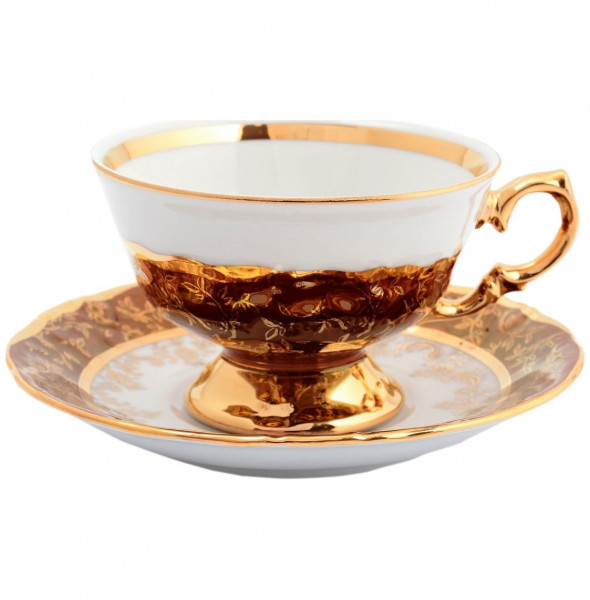 Набор чайных пар 220 мл 6 шт  Sterne porcelan &quot;Фредерика /Золотые листья на красном&quot; / 128817