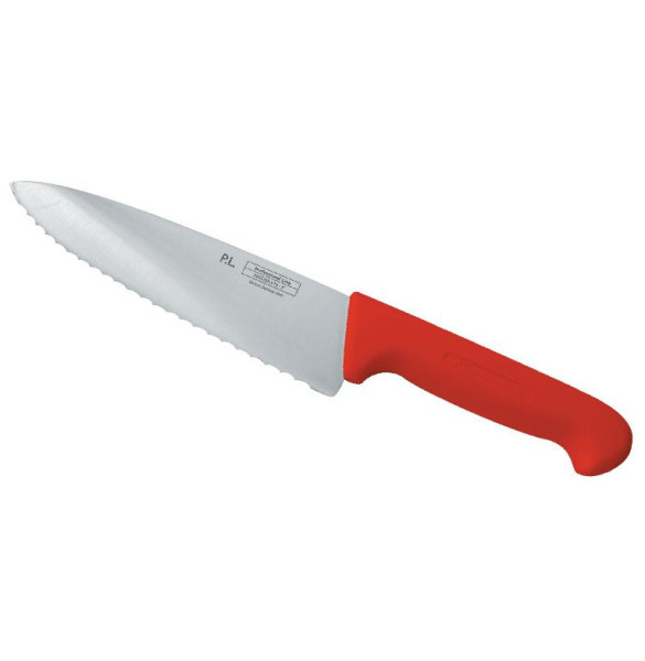Нож поварской 25 см волнистое лезвие  P.L. Proff Cuisine &quot;PRO-Line&quot; красный  / 316419