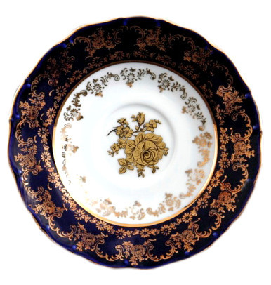 Набор блюдец 13,5 см 6 шт  Bohemia Porcelan Moritz Zdekauer 1810 s.r.o. &quot;Офелия /Золотые розы /Кобальт&quot; / 100859