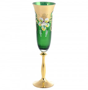 Бокалы для шампанского 190 мл 6 шт  Bohemia "Анжела /Лепка зелёная /AS Crystal" золотая ножка / 148279