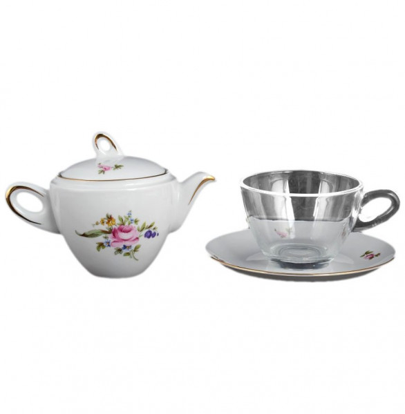 Чайный сервиз на 1 персону 3 предмета (чайник 400 мл)  Chodov &quot;Корона /Полевой цветок&quot; / 096813