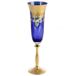 Бокалы для шампанского 190 мл 6 шт  Bohemia "Анжела /Лепка синяя /AS Crystal" золотая ножка / 148280