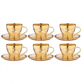 Набор чайных пар 220 мл 6 шт янтарные  Art Decor "Амальфи /Золото"  / 276508