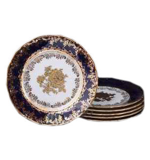 Набор тарелок 17 см 6 шт  Bohemia Porcelan Moritz Zdekauer 1810 s.r.o. &quot;Офелия /Золотые розы /Кобальт&quot; / 010780