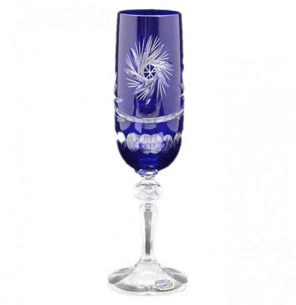 Бокалы для шампанского 180 мл 6 шт синие  Crystalite Bohemia &quot;Мирель /Резные цветные&quot; / 108544