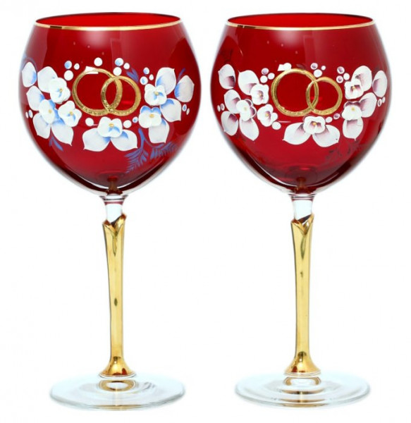 Бокалы для красного вина 570 мл 2 шт  Bohemia &quot;Лепка красная /Свадебные&quot; E-V / 134789