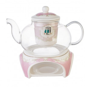 Заварочный чайник 800 мл с ситечком и подогревом  Royal Classics "Листики на розовом" / 214903