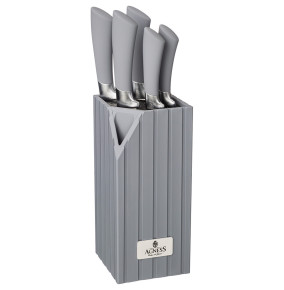 Набор кухонных ножей 6 предметов в пластиковой подставке серые / 328679