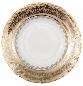 Набор тарелок 23 см 6 шт глубокие  МаМ декор "Фредерика /Бежевая с золотыми листиками" / 066905