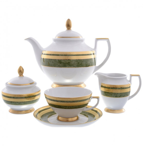 Чайный сервиз на 6 персон 15 предметов  Falkenporzellan &quot;Констанц /Зелёная с золотом /9039&quot; / 120914