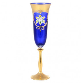 Бокалы для шампанского 185 мл 6 шт  Bohemia "Анжела /Лепка синяя" золотая ножка / 143466