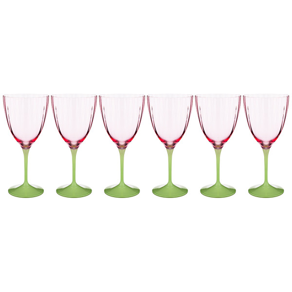 Бокалы для красного вина 400 мл 6 шт розовые  Crystalex CZ s.r.o. &quot;Кейт /Оптика /D5097&quot; зелёная ножка / 170297