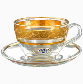 Набор чайных пар 240 мл 6 шт  Crystalex CZ s.r.o. "Золотой цветочный кант" / 104029