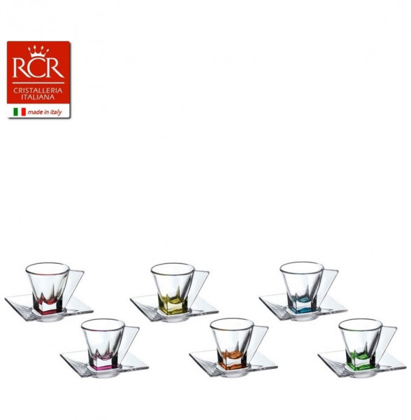 Кофейные пары 70 мл 6 шт эспрессо  RCR Cristalleria Italiana SpA &quot;Фьюжн /разноцветное дно&quot; / 117019