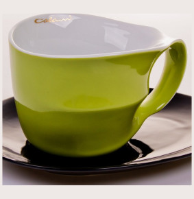 Чайная пара 450 мл  Weimar Porzellan "Colani" зелёная с чёрным  / 049602