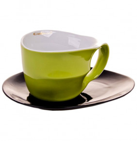 Чайная пара 450 мл  Weimar Porzellan "Colani" зелёная с чёрным  / 049602