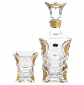 Набор для виски 7 предметов (графин 700 мл + 6 стаканов по 240 мл)  Crystal Bohemia "X-Lady /золото2" / 128469