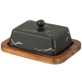 Маслёнка на деревянной подставке  LEFARD "Золотой мрамор /Черная" / 251429
