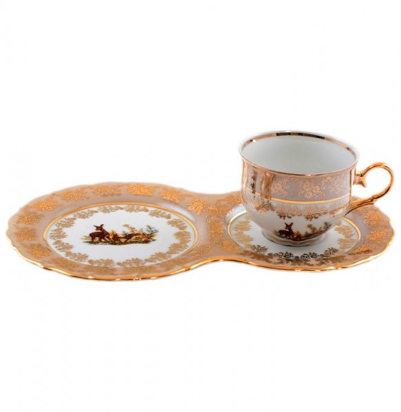 Чайная пара для завтрака 200 мл 1 шт  Royal Czech Porcelain &quot;Аляска /Охота бежевая&quot; / 204039