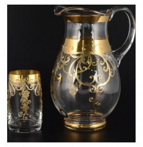 Набор для воды 7 предметов (кувшин 1 л + 6 стаканов по 250 мл)  Bohemia "Золотые цветы с завитушками" / 094158